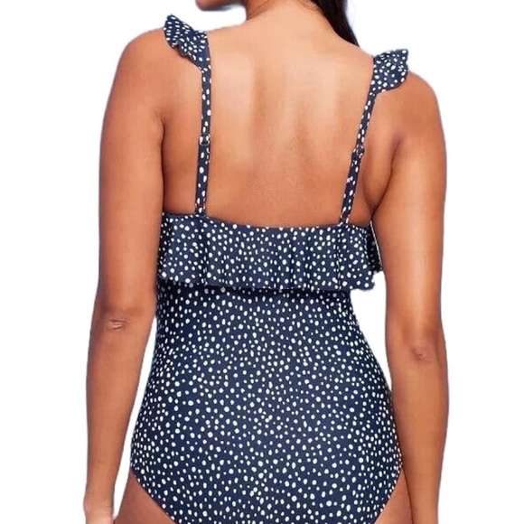 Kona Sol Navy Blue Polka Dot One-Piece Swimsuit, Size Medium (8-10) - Picture 2 of 9